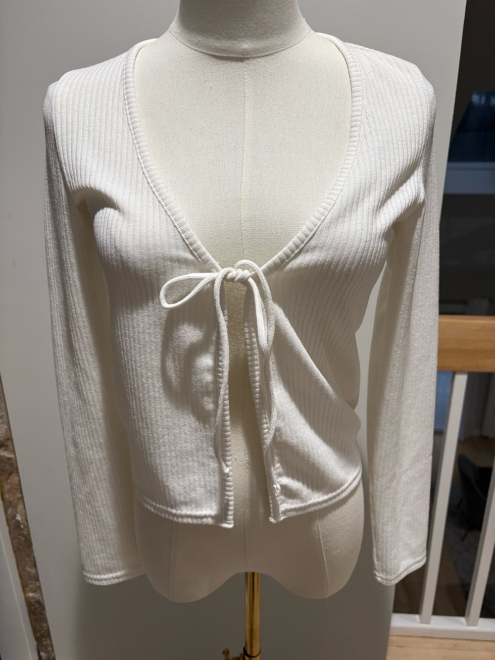 H&M Cream Ribbed Tie-Front Cardigan